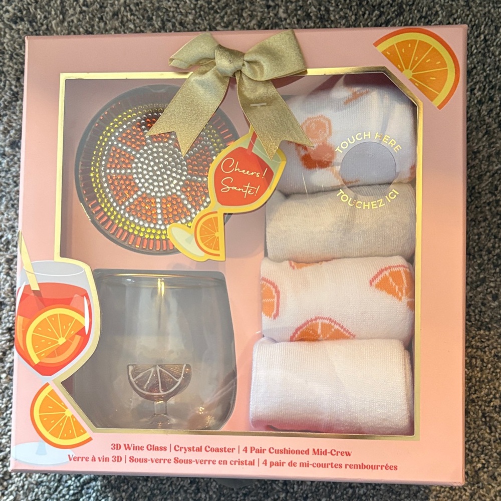 Spritz Gift Set with Coaster, Glass, and Socks